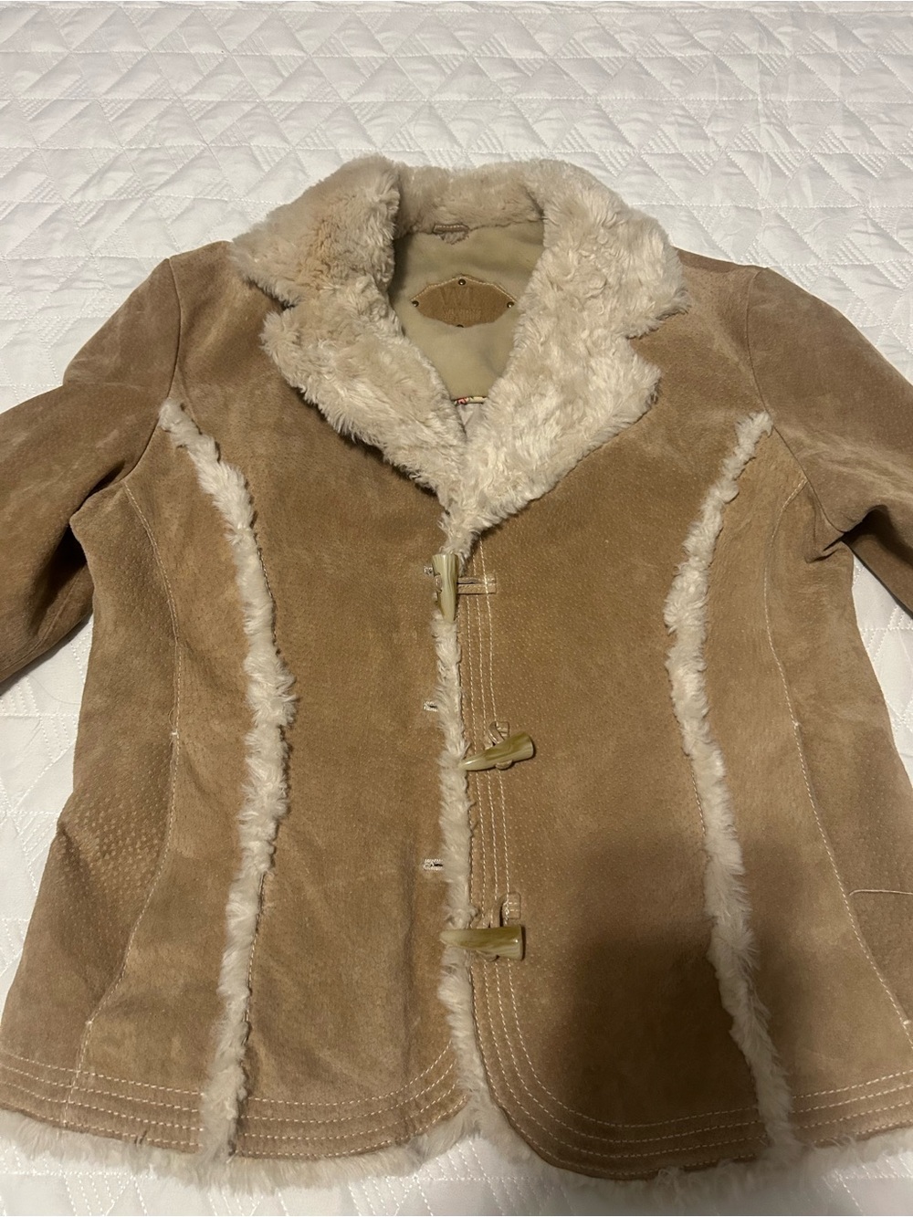 Wilsons Leather Tan Suede junior Teddy Jacket with Cream Shearling Trim